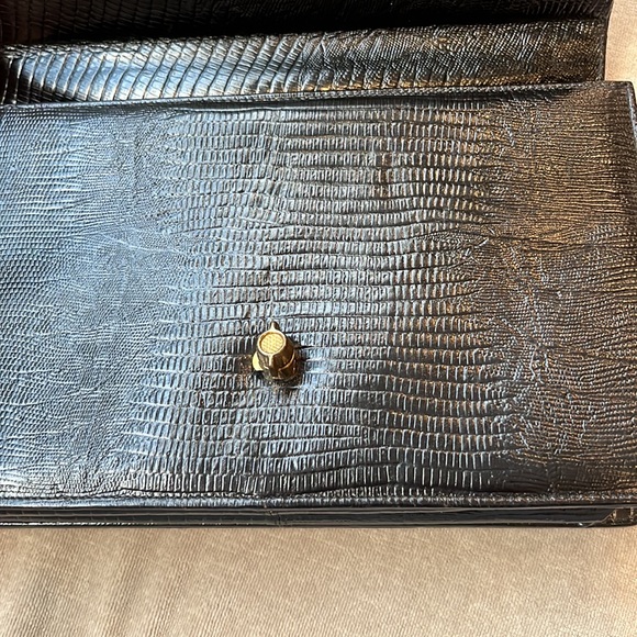 Rosart Vintage Satchel Black Handbag Embossed Croc & Handel with Gold Roses - Picture 9 of 16